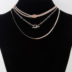 Multi Metallic Toggle Link Chain Tied Necklace